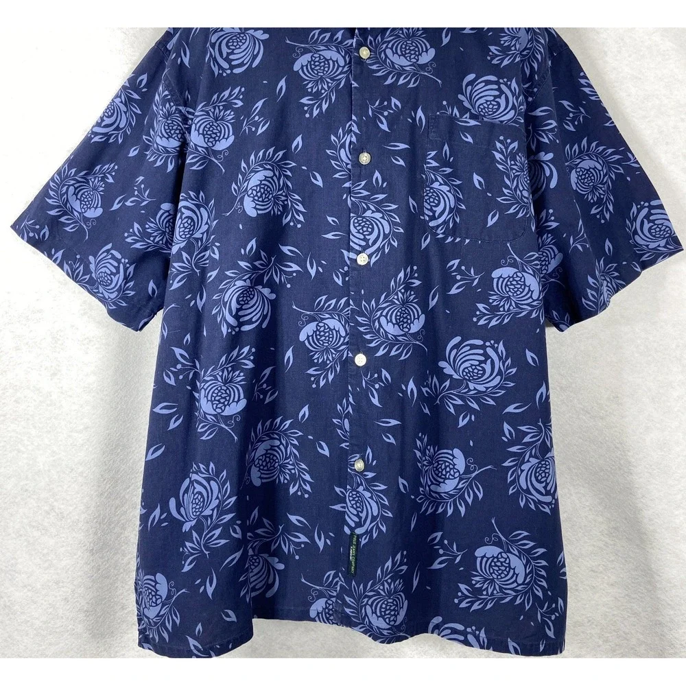 Polo Jeans Co Ralph Lauren Hawaiian Shirt Mens L Blue Pineapple Print Button Up